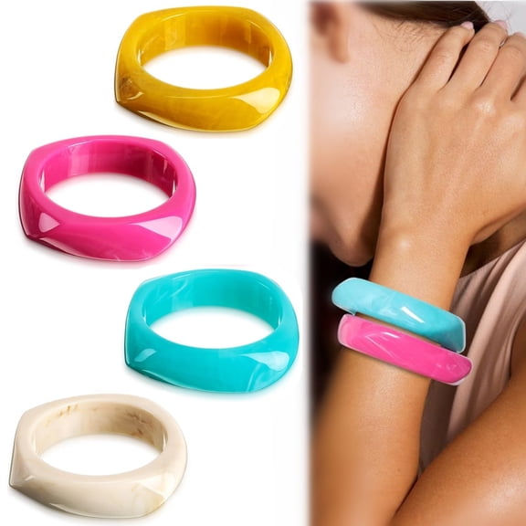 4Pcs Chunky Acrylic Cuff Bangle Bracelet for Women, Colorful Resin Acetate Wide Statement Jewelry, Irregular Geometric Wristband Bracelets
