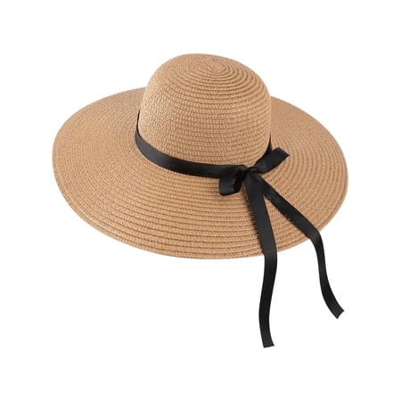 COOPLUS Womens Wide Brim Sun Straw Hat Beach Travel Foldable Floppy Summer Hat for Women