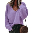 thumbnail image 1 of Innerwin Chandail à Manches Longues pour Femmes, Pull Décontracté Couleur Unie Violet m, 1 of 2