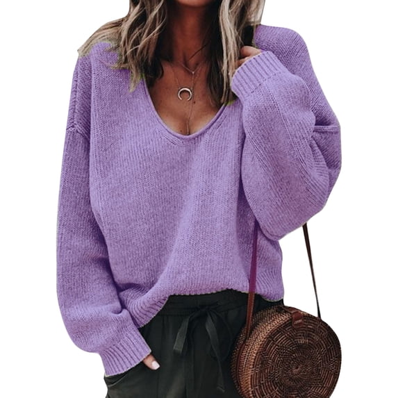 Frontwalk Women Casual Winter Warm Pullover Solid Color Cozy Sweater Ladies Stretch Loungewear Knitted Sweaters