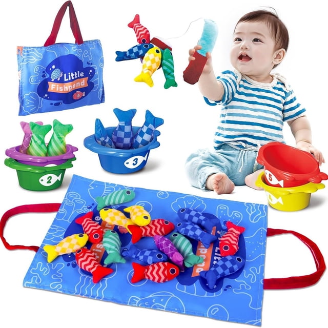 1Set Toddler Fishing Game with Stacking Cups and Color Sorting,Cloth Fishing Game set,Fishing Sorting Toy ,Early Learning Educational Toy,Birthday Gift,Stuffers,Toys for 1 to 3 Years Old