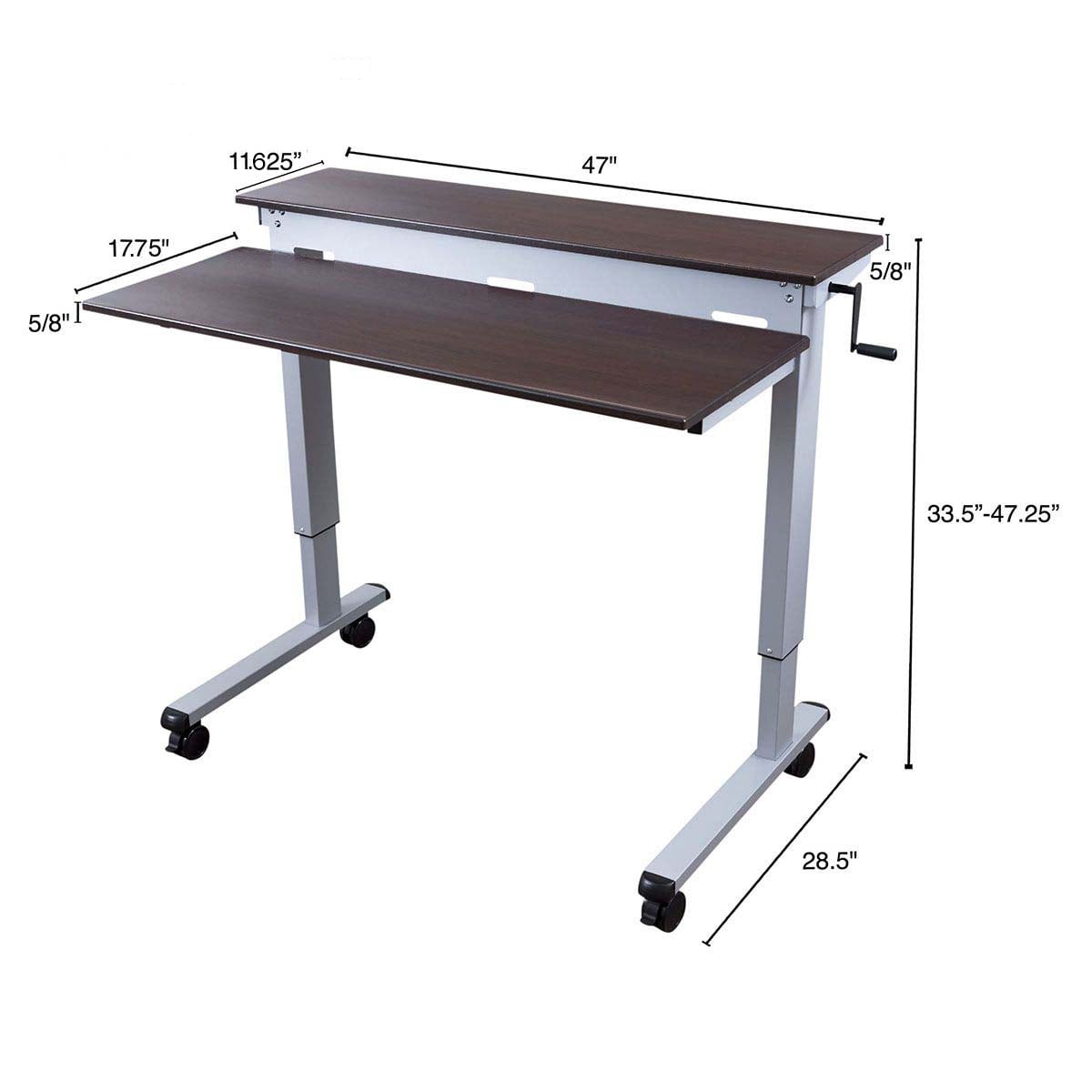 Stand Up Desk Store Crank Adjustable Tier Standing Desk with Heavy Duty Steel Frame (Silver Frame/Dark Walnut Top, 48" Wide)