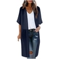 thumbnail image 3 of Women's Lightweight Open Front Knit Cardigan Cover-Up Sweater with Loose Fit Breathable Fabric for Casual Daily Wear Loungewear Vacation Beach | CSEONE,Navy L, 3 of 9