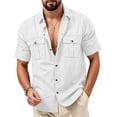 thumbnail image 2 of Mens Linen Button Down Shirt Short Sleeve Dual Chest Pocket Relaxed Fit Collared Open Front Casual Beach Overshirt, 2 of 8
