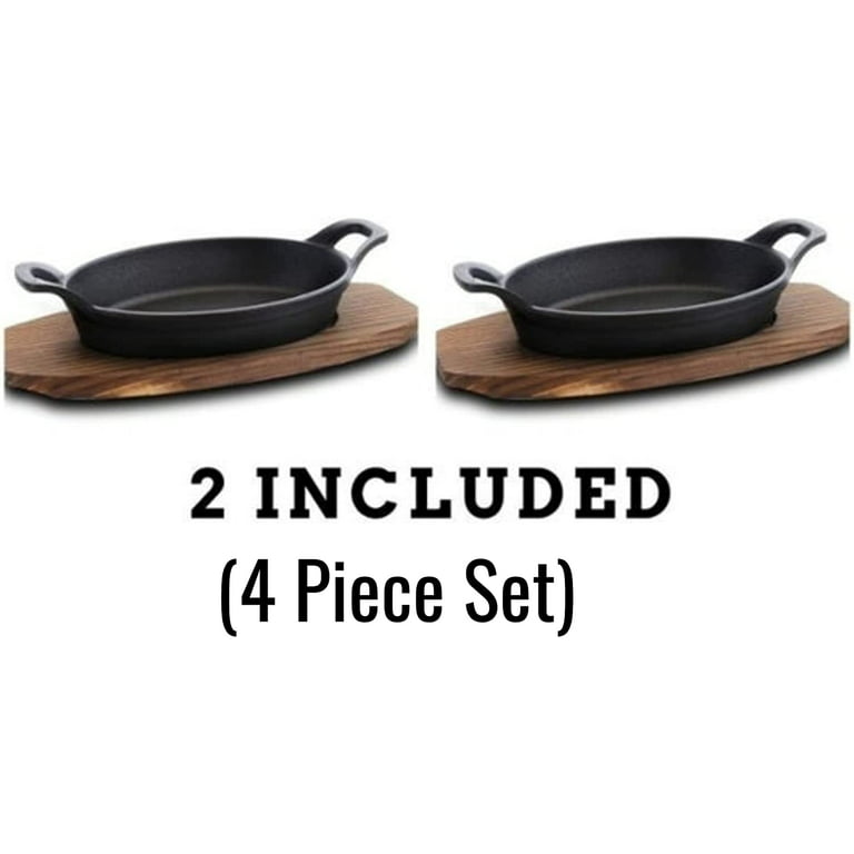 KUHA Mini cast Iron Skillets 4A - 4-Pack of Pre-Seasoned Miniature Skillets  - with 4 Small Silicone Trivets and cast Iron Scraper - b