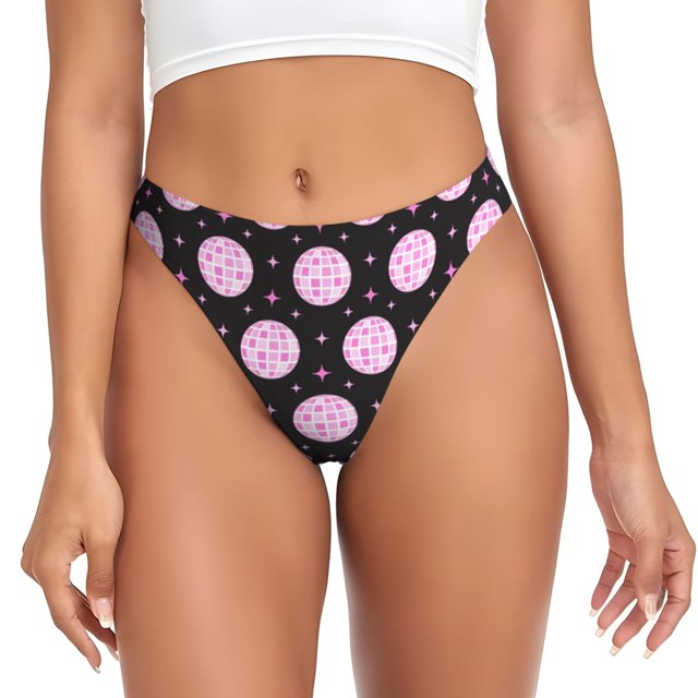 Balery Pink Groovy Disco Ball Tangas de Algodón para Mujer con Estampado – Ropa Interior Sexy, Transpirable, G-string-Medium