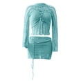 thumbnail image 4 of DHFJKG Skirt Set Women Summer 2 Piece Outfits Crochet Sexy Hollow Out Sequins Long Sleeve Crop Top Mini Skirts Party Going Out Wear Versatile Outfit, 4 of 5