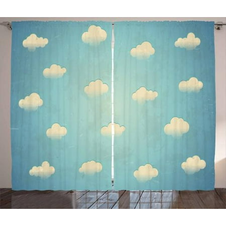 Cloud Curtains 2 Panels Set, Vintage Cloud Cumulus Pattern Weather Worn Out Old Looking Illustration, Window Drapes for Living Room Bedroom, 108W X 108L Inches, Ivory and Pale Blue, by