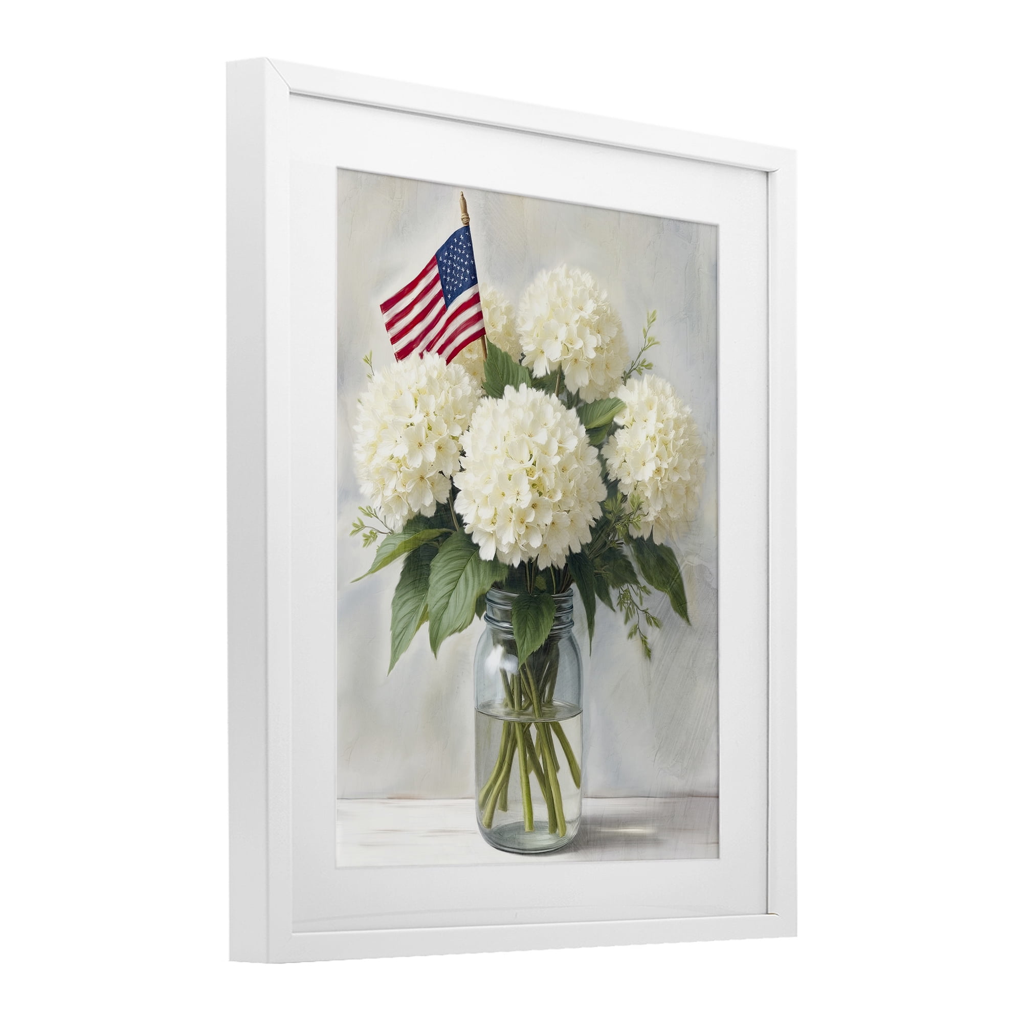 Stupell Industries Festive Patriotic Hydrangea White Framed Print Under Glass, design by Kim Allen