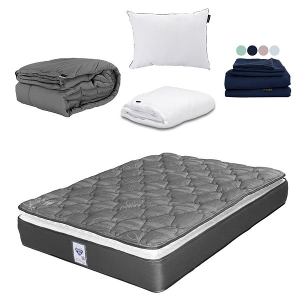 Colchón Queen Size Spring Air Aries + Almohada One + Protector Cloud + Sábanas Softy + Edredón Homy