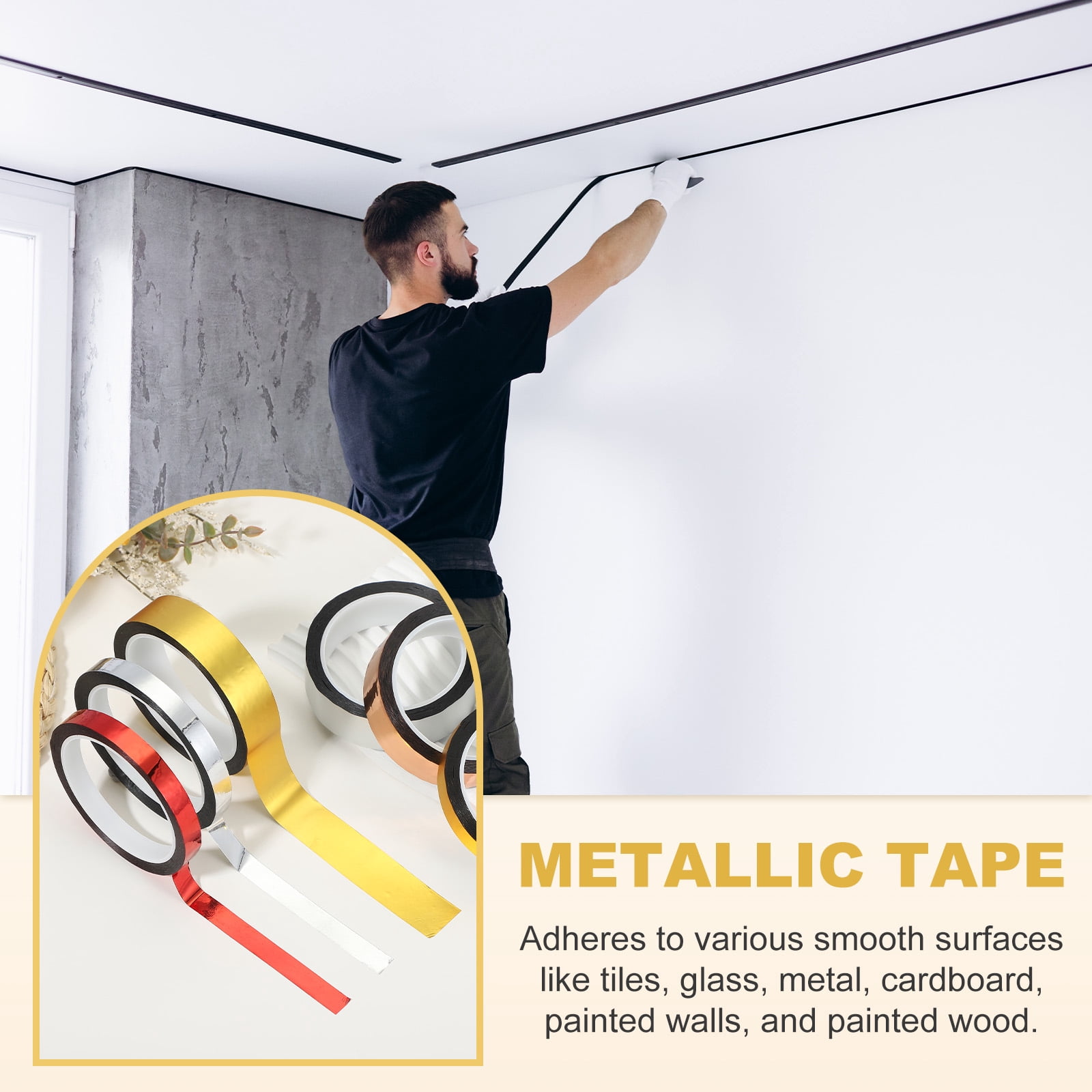 CRASPIRE 2 Rolls Silver Metallic Tape - 3/8" X 55 Yards Each, Self-Adhesive PET Mirror Film For DIY Decoration