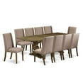 thumbnail image 4 of East West Furniture 11-Piece Dining Room Table Set Consists of a Mid Century Dining Table and 10 Dark Khaki Linen Fabric Modern Dining Chairs with High Back - Distressed Jacobean Finish, 4 of 4