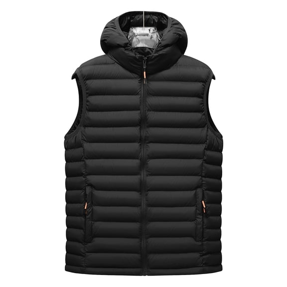 Riecok Quilted Vest for Men Sleeveless Detachable Hood Zip up Jackets Solid Casual Winter Outerwear with Pockets Black 2XL