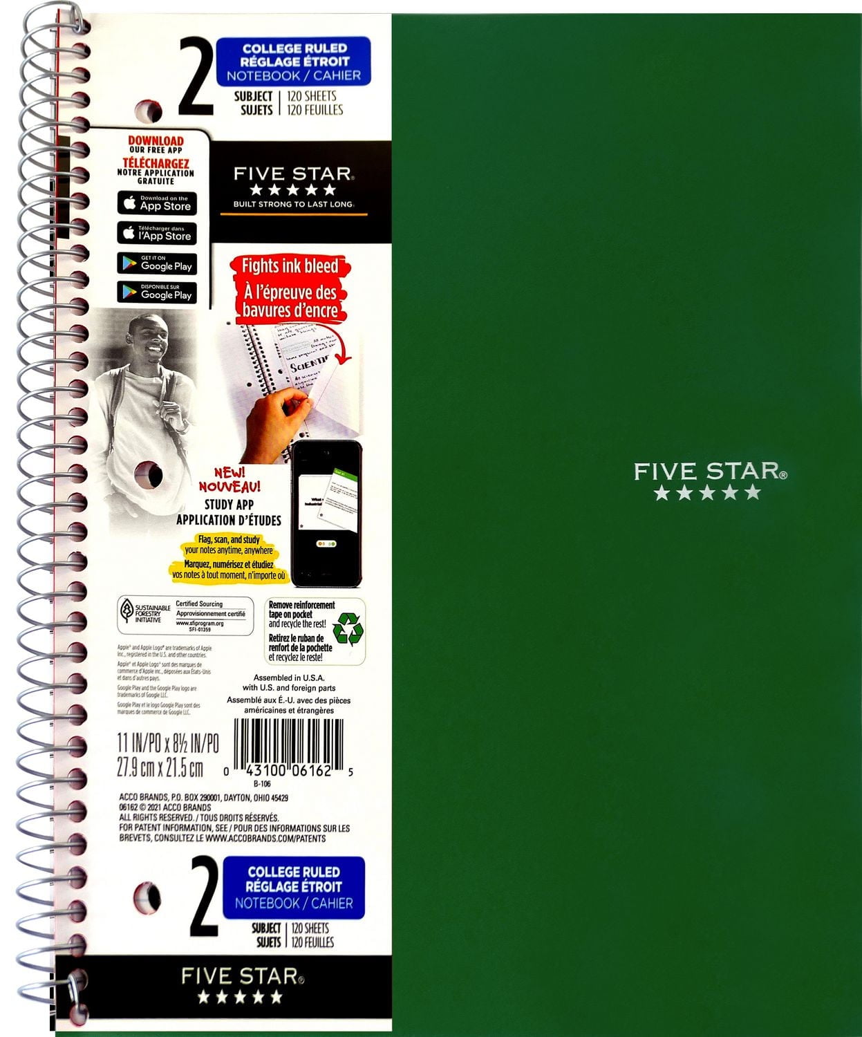 Five Star 2 Subject Notebook 240pg 11",12 pack