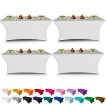 6FT Stretch Spandex Tablecloth Rectangular Fitted Table Cover for Standard Folding Tables, Universal Fit  Tablecloth for Wedding, Trade Show, Vendor Stand (White,4-Pack)
