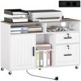 thumbnail image 1 of HOMCOM File Cabinet with Charging Station, Mobile Printer Table, White, 1 of 10