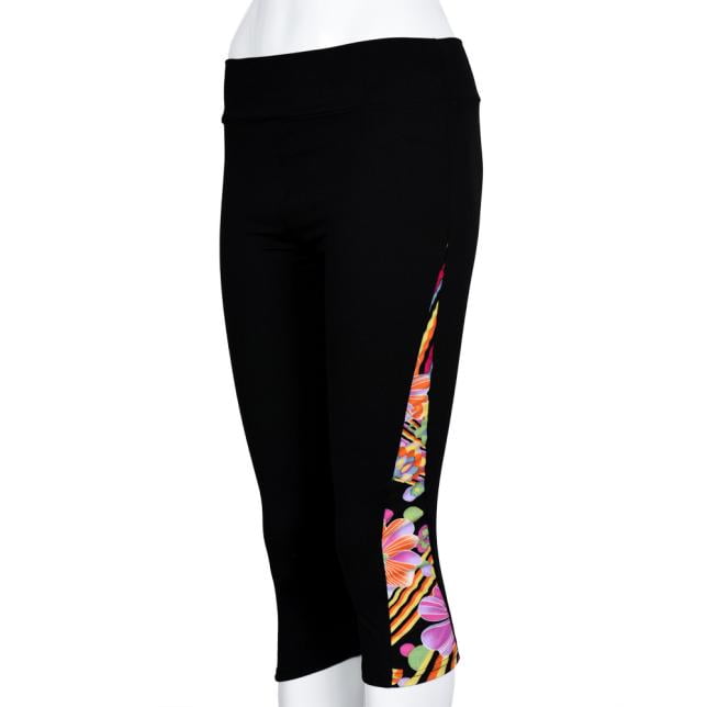 Capri Leggings With Pockets for Women Fitness Side Printed Stretch L