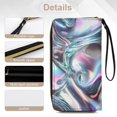 thumbnail image 5 of Womens Wallet Bifold Ladies Cluth Bag Wristlet Wrist Strap Long Purse Iridescent Chrome Fluid Shapes Design, 5 of 6