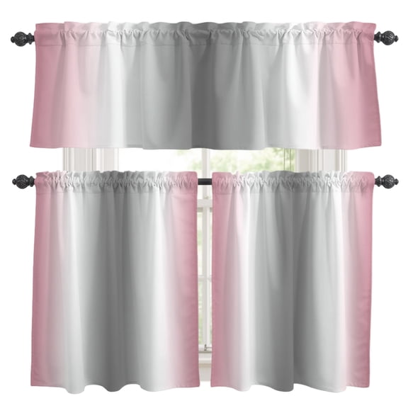 Pink Grey Kitchen Curtains, Kitchen Curtains and Valances Set of 3, Gray Farmhouse Modern Rustic Light Filtering Tailored Tier Curtain 24 Inch Length Drapes for Cafe Sink Bedroom