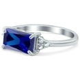thumbnail image 2 of Emerald Cut Sideways Ring Simulated Blue Sapphire Cubic Zirconia 925 Sterling Silver Size 10, 2 of 8