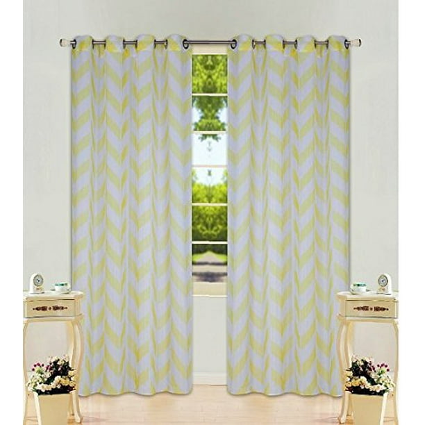 1 Panel Chevron Yellow TwoTone Pattern Design Voile Sheer Window