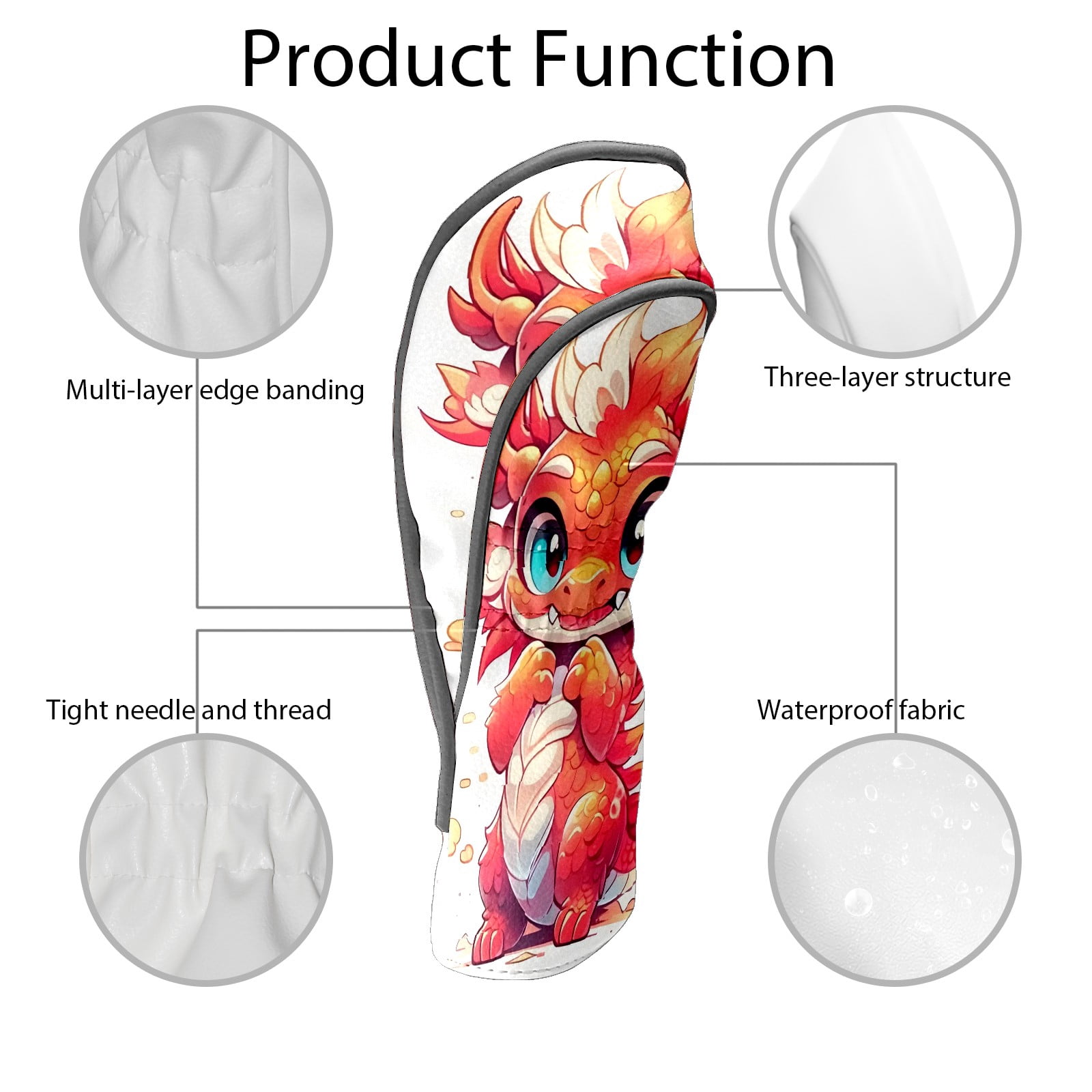 Golf Club Covers, Dragon Premium PU Leather Driver Hybrid Putter Head Covers with Velvet Lining, Waterproof Golf Gifts for Men Women