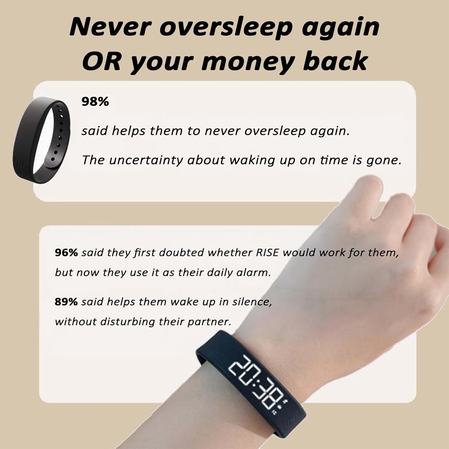 Rise Alarm Band, Risebands Quiet Rise Band for Men Women, Original Rise Alarm Band Vibration Wake-Up Silent Alarm Wristband for Deep Sleepers, for Happier Morning (Pink)