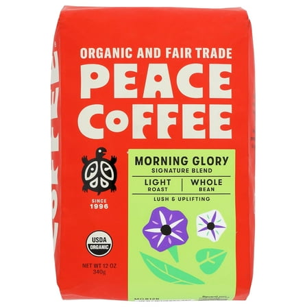 (Pack of 6), Peace Coffee Organic Morning Glory Signature Blend Coffee — Whole Bean, 12 oz