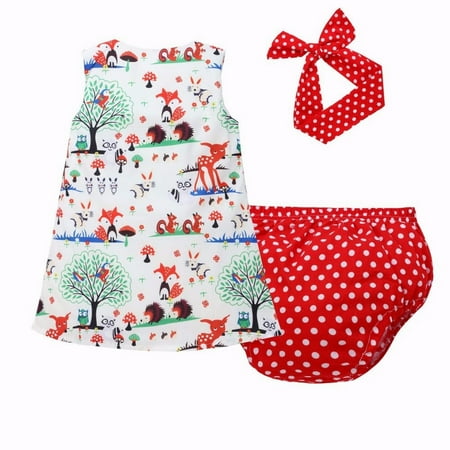 

Baby Girls Outfit Sets Wild Animal Print Dress+Red Bottoms+Hairband Outfit Set 3 Piece Sizes 0-6 Months