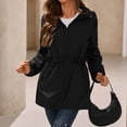 thumbnail image 3 of LYXSSBYX Women Cinched Ruffle Waist Hooded Rain Jacket, Lightweight Water Repellent Mid-Length Windbreaker with Zipper Side Pockets, 3 of 8