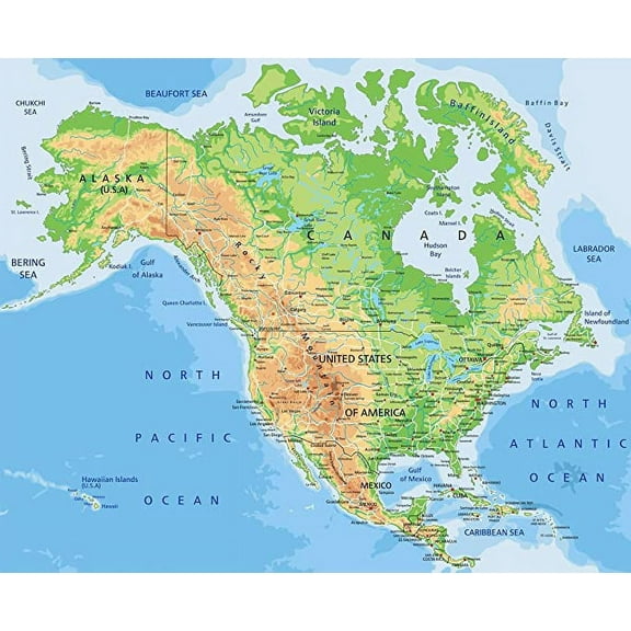 Iconic Arts Laminated 29x24 Poster: Physical Map - Physical Features of North America - The Hippest Pics