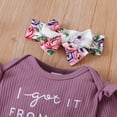 thumbnail image 5 of Mikrdoo Baby Girls Outfits 0 Months Baby Girls Letter Print 3 Months Baby Girls Romper Top Floral Print Pants Headband 3Pcs Winter Clothes Set,Purple, 5 of 9