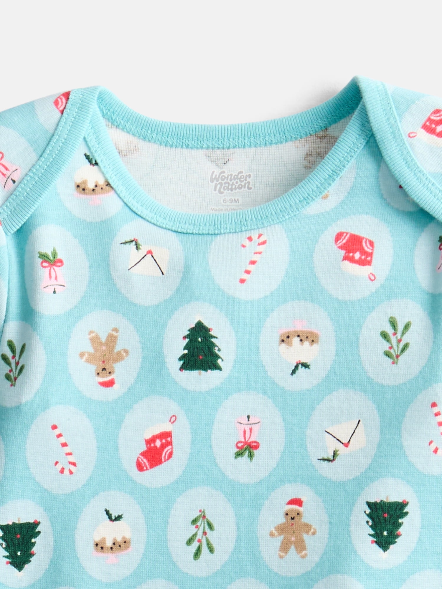 Wonder Nation Baby Girls’ Cotton Christmas Print Bodysuit with Long Sleeves, Sizes 0M-24M