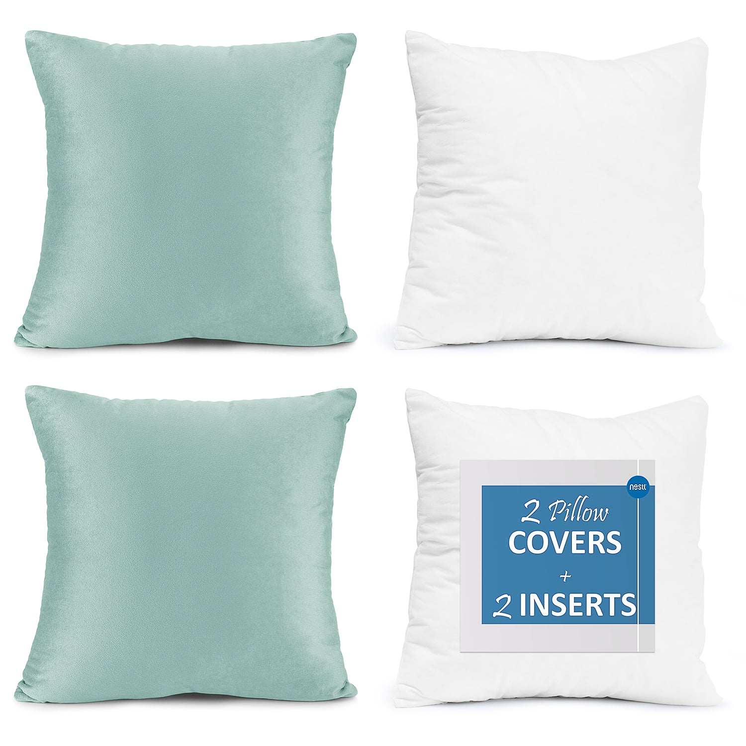 Nestl Plush 2 Pack Solid Decorative Microfiber Square Throw Pillow Cover with Throw Pillow Insert for Couch, Aqua, 28" x 28"
