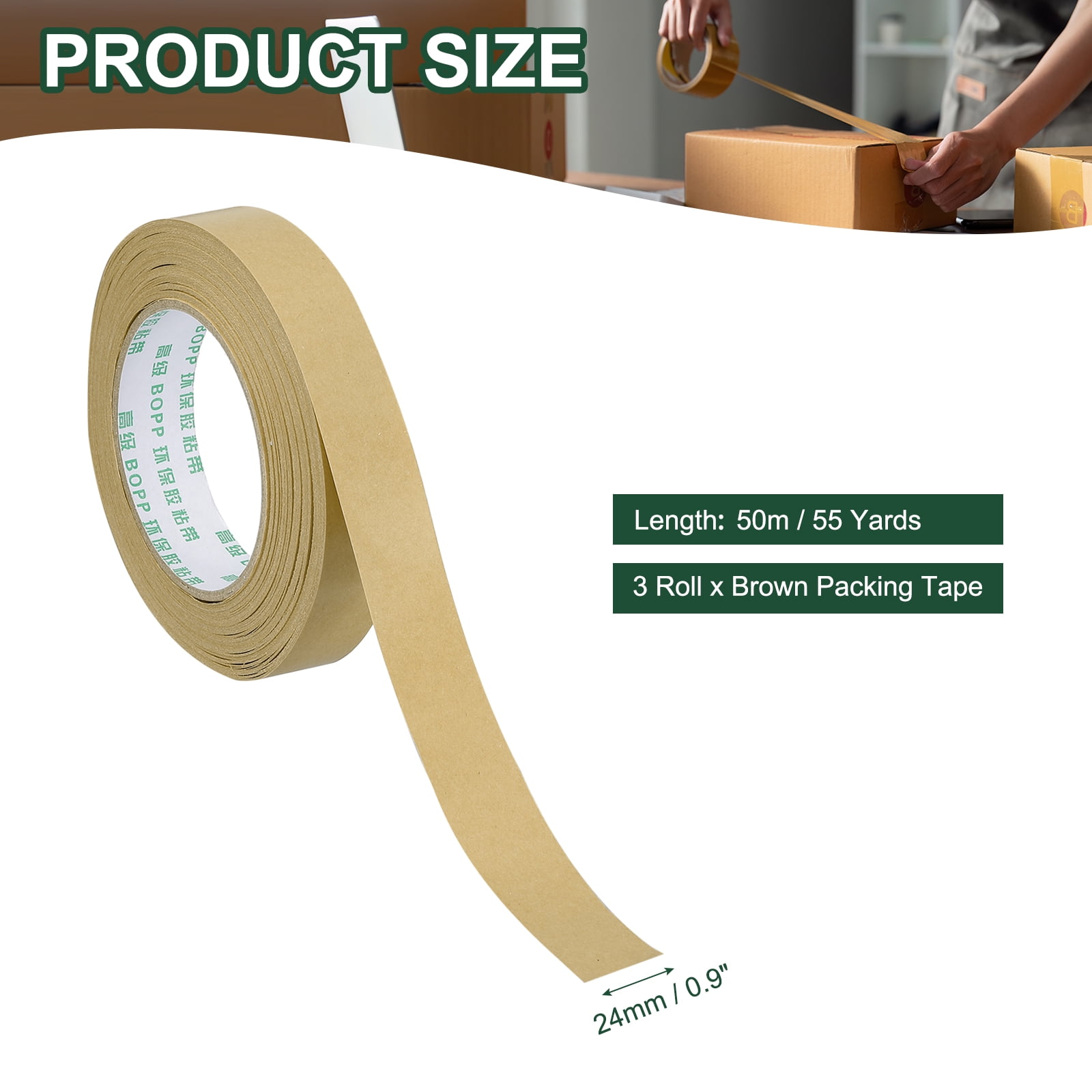 Uxcell 2.4" x 55 Yards Brown Packing Tape, 2 Roll Heavy Duty Kraft Tape for Sealing Cardboard Boxes