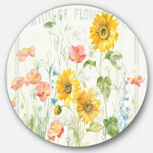 Designart 'fleurs de Farine I' Art Mural Cercle en Métal Traditionnel