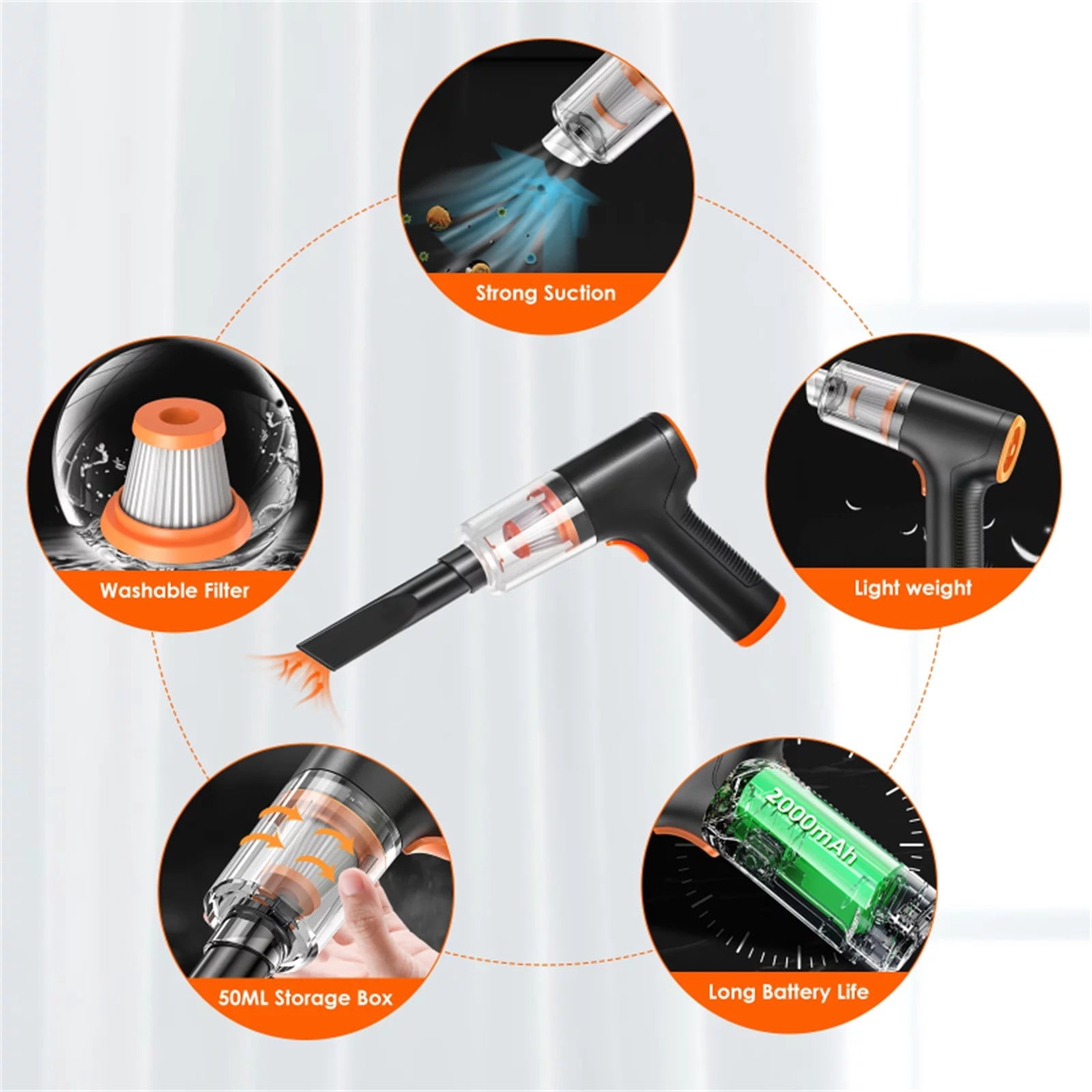Handheld Vacuum and Blower Cordless Rechargeable Bug Vacuum Catcher for Insect Stink Bug Spider, Portable Vacuum Cleaner Strong Suction Bug for Car Kitchen Pet Hair, Dry & Wet Use, Black