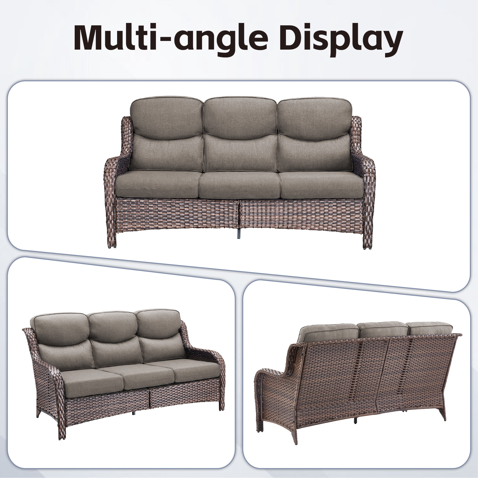 POCASSY 4-Piece Outdoor Patio Furniture Set with Swivel Chairs, Luxury High Back Rattan Wicker Outdoor Conversation Set with 5-inch Thick Seat Cushion Sofa and Swivel Glider Patio Chair for Porch