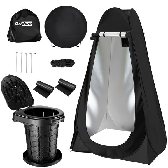 Camping Toilet with Tent, 2025 Upgrade Retractable Portable Toilet Kit for Adults & Kids, Foldable & Portable Potty for Camping and Car Trips