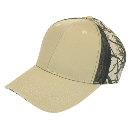 Mens Low Crown 2 Tone Camouflage Back Hunting Cap Khaki Front