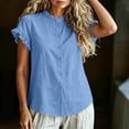 thumbnail image 4 of Neewe Women Loose Casual Short Sleeve Button Up Shirt Solid Color Blouse Round Neck Basic Collared Daily Top, 4 of 5