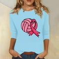 thumbnail image 2 of WREESH Breast Cancer Awareness T-Shirts For Women Casual Crewneck Three Quarters Sleeve Shirts Pink Ribbon Graphic Tees Summer Tops Trendy Solid Loose Fit Tshirt Sky Blue A, 2 of 5