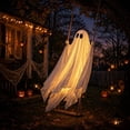 thumbnail image 4 of Halloween Hanging Ghost Outdoor Indoor, Warm Light LED Halloween Decor for Porch Yard Tree, Spooky Glowing Ghost Ornament for Porch Yard Tree, 4 of 7
