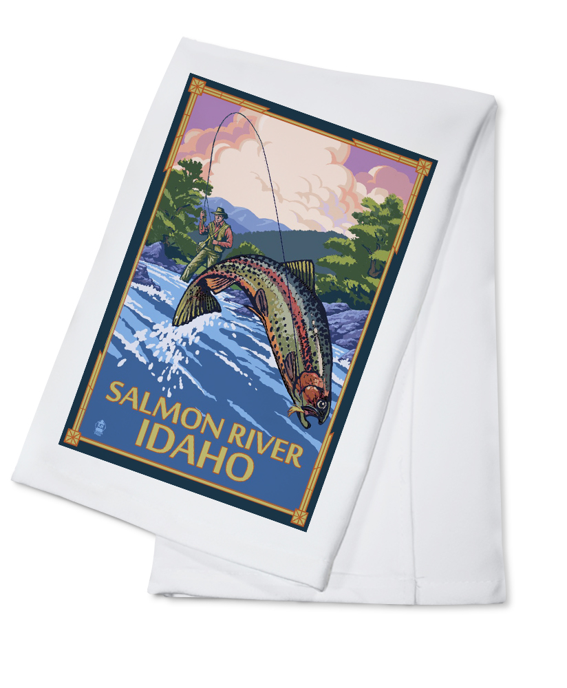 Salmon River, Idaho, Fly Fishing Scene (100 Cotton Tea Towel