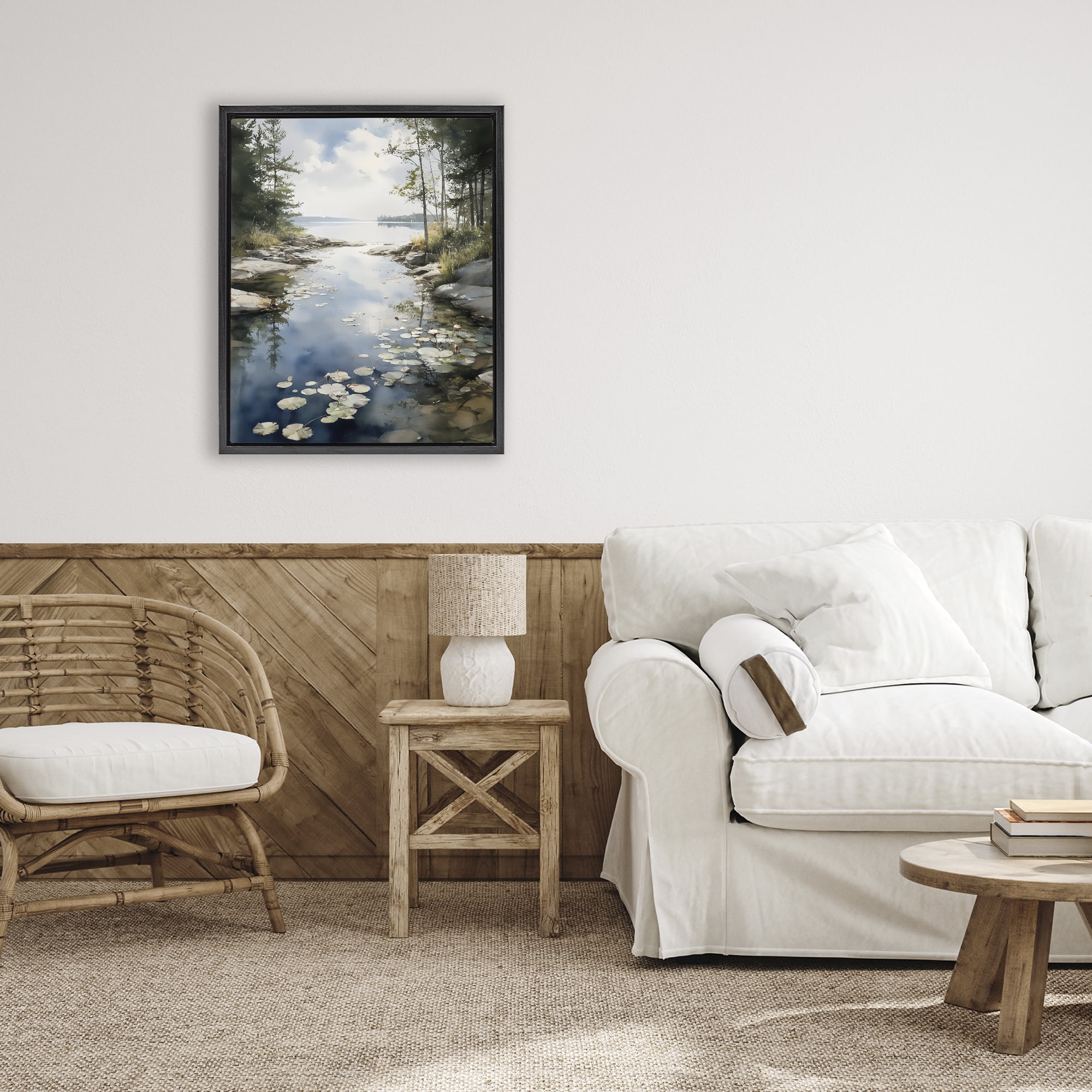 Stupell Industries Lilypad Inlet Reflection Black Framed Floater Canvas Wall Art, design by Franklyn Gregory