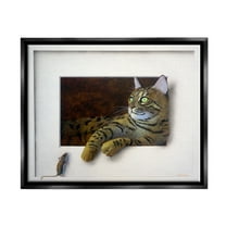 Stupell Industries Manx Cat Resting Curious Mouse Peering Illusion Painting Jet Black Floating Framed Canvas Print Wall Art, Design by Alan Weston