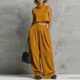 thumbnail image 2 of mihongmao Summer 2 Piece Sets For Women Dressy Club Outfits Women Turtleneck Sleeveless Crop Top 2 Piece Outfit Casual Loose Wide Leg Sweatpants Set With Pockets Yellow S, 2 of 6
