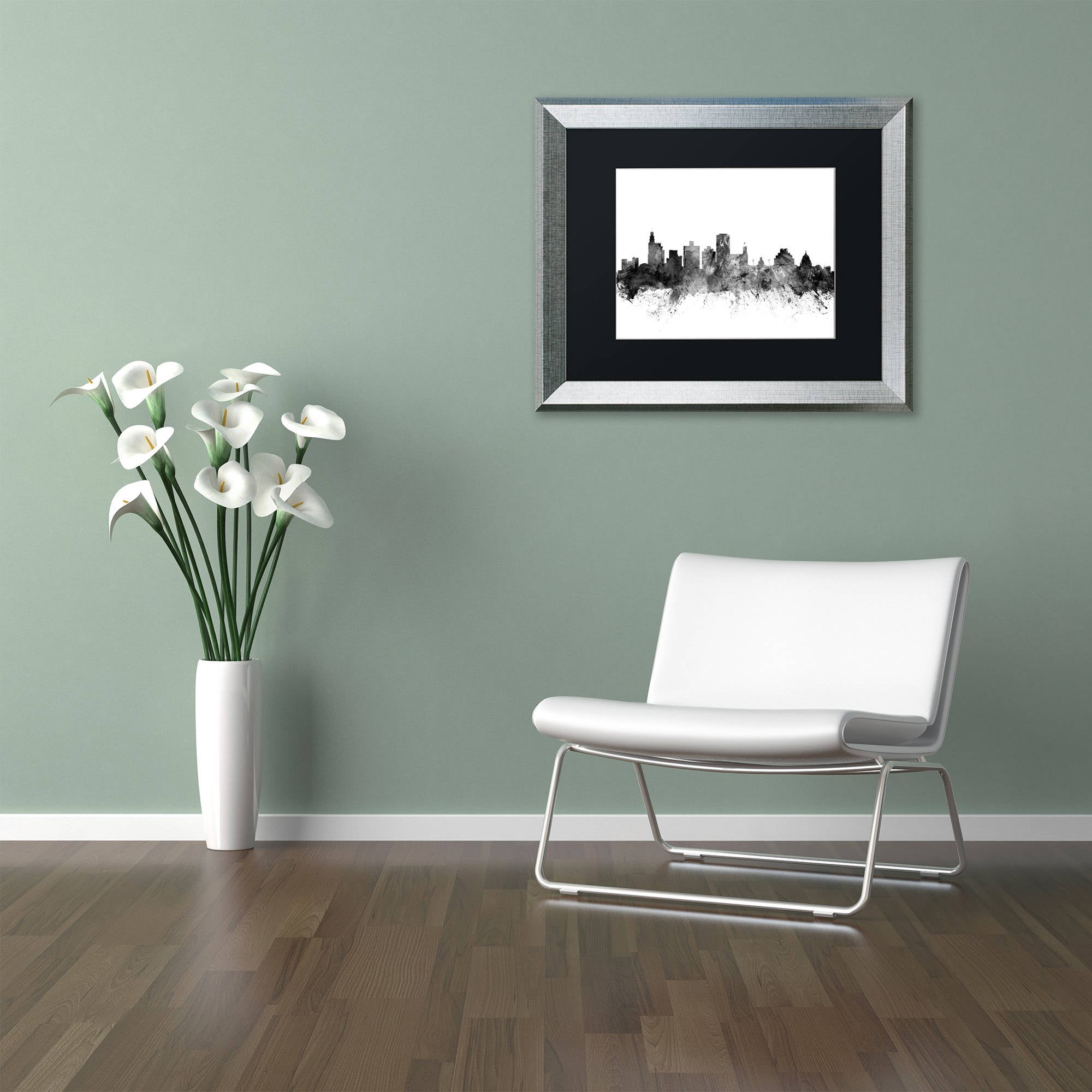 Trademark Fine Art "Jackson MS Skyline B&W" Canvas Art by Michael Tompsett, Black Matte, Silver Frame