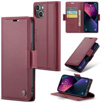 ELEHOLD Wallet Case for iPhone 14 6.1" Premium Leather Case wih RFID Blocking Function Card Slots Kickstand Magnetic Clasp Shockproof Cover for Men Women for iPhone 14,Wine