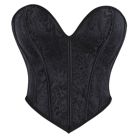 ZQUUVOU Women's Bustier Corset Top Strapless Embossed Tie Up Tummy Control Waist Cincher Shapewear Clubwear Dates Black